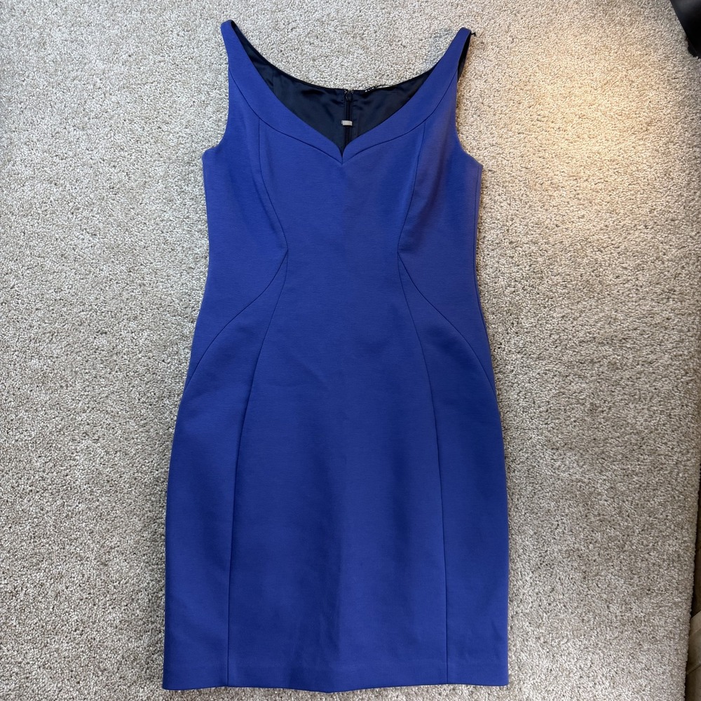 Elie Tahari Dress Womens 10 Blue Sleeveless V-Neck Sheath Knee Lined Work